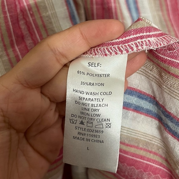 EASEL Striped Multicolor V-Neck Embroidered Tiered Dress with pockets | size L - Picture 7 of 10